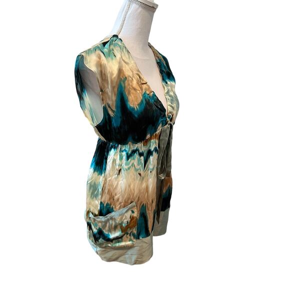 Hale Bob Y2K Silk Watercolor Print Empire Waist Tunic Mini Dress S - Picture 3 of 7
